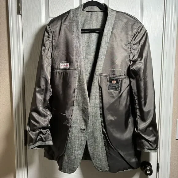 Christian Brooks 100% Silk Gray Blazer Suit Jacket 44 L Tweed 2 Button Pocket US - Picture 4 of 10